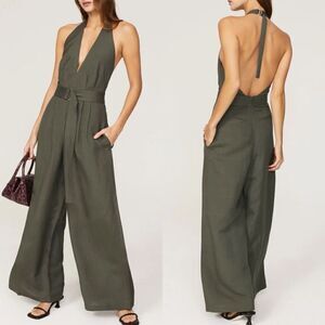 ADAM LIPPES Collective Jumpsuit Womens 8 Sage Halter Wide Leg Linen Blend